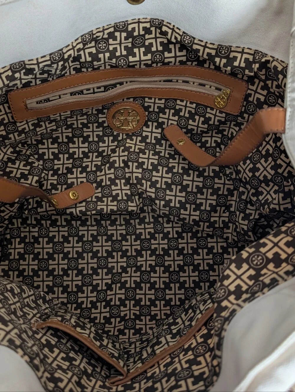 Tory Burch Dipped Canvas Tote in Orange and White